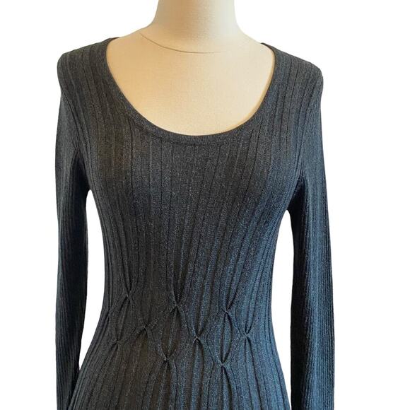 Connected Apparel Knit Pleated Sweater Dress In Grey - Picture 3 of 12